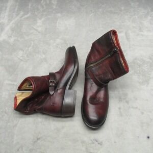 Frye Women 6.5B Boots Burgundy Leather Lynn Strap Short Ankle Harness Moto Zip